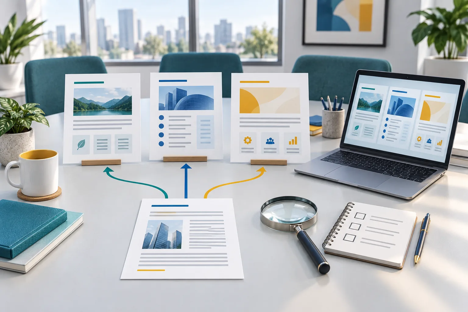 Illustration of a team evaluating AI model options for an enterprise project